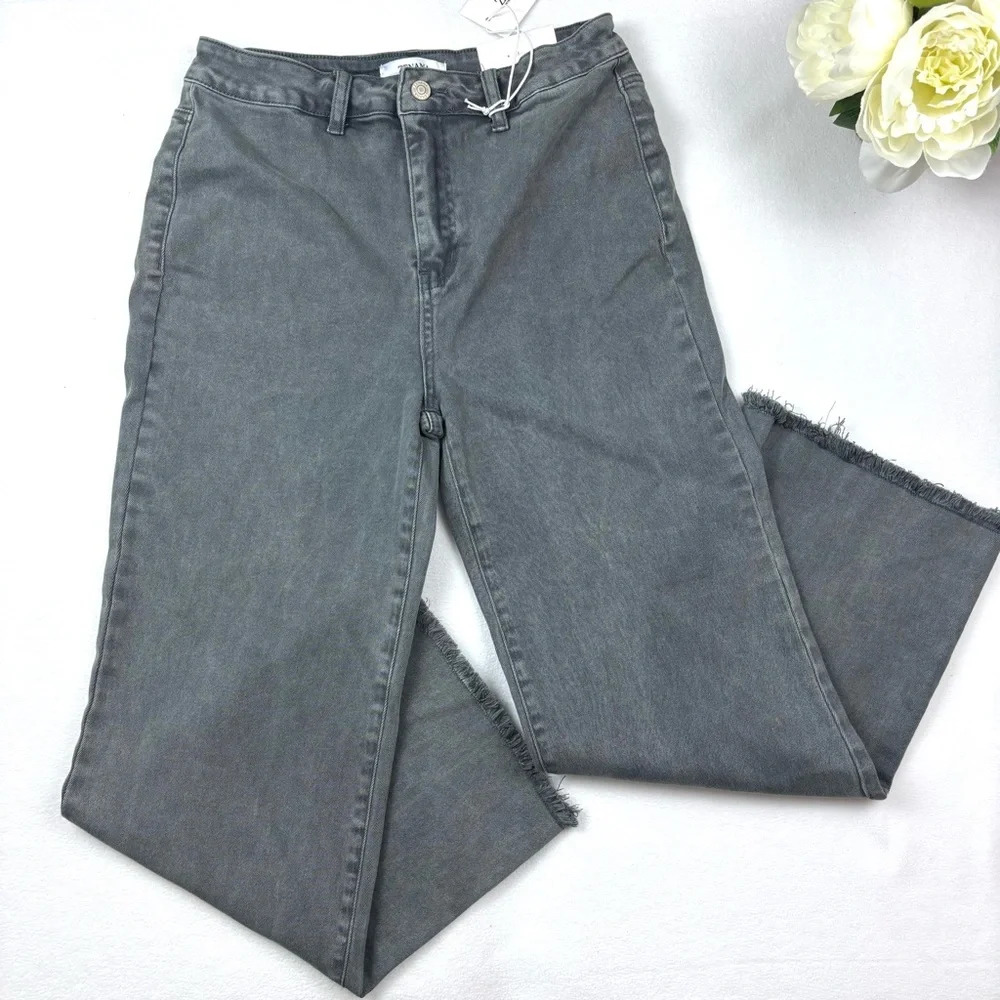 NWT Zenana Azriel High Rise Straight Leg Flat Front Raw Hem Ankle Jeans Size L - Picture 2 of 16